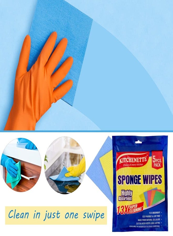 Kitchenette Reusable Kitchen Cleaning Sponge, Cellulose Wood Foam Wipe, Easy to Use & Biodegradable, Multicolor (Pack of 5) - Image 3